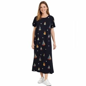 Quacker Factory Women's Large Cotton Maxi Dress Novelty Print Boat Stamps‎ Large